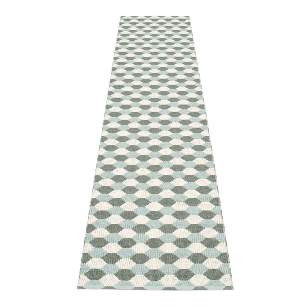 Pappelina Dana Design Washable Durable Floor Or Runner Rug 70x400cm Army, Pale Turquoise & Vanilla