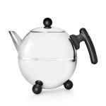 Bredemeijer Teapot Double Wall Bella Ronde Design 1.5L in Polished Steel Finish With Black Fittings - BR1305Z