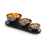 Philippi Bowl Set Of 3 Trio Design In Stainless Steel With Shiny Black Nickel Finish With Wood Tray - PH202036