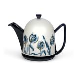Bredemeijer Teapot Cosy Manto Tulip Design Stoneware Black Body 1.0L With Printed White Ceramic Casing And Stainless Steel Fine Mesh Filter - BR132002