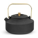 Bredemeijer Teapot Cast Iron Shangdong Design 1.0L In Black With Stainless Steel Fine Mesh Filter - BR153205