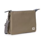 Roka London Carnaby XL Cross Body Shoulder Bag Recycled Repurposed Sustainable Canvas In Taupe - RKCAXL032