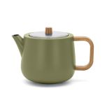 Bredemeijer Teapot Double Wall Duet Facet Design 1.1L in Khaki Green With Wood Look Fittings - BR111080