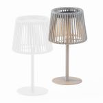 Philippi Solar Table Lamp In Powdercoated Steel Beige Colour With Olefin Rope Shade Lumen Design - PH146003