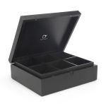 Bredemeijer Tea Box With 6 Separate Inner Compartments And A Solid Lid in Black Bamboo With Damage To The Outer Surface - BR184006Z1