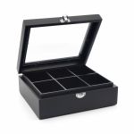 Bredemeijer Tea Box With 6 Separate Inner Compartments And A Window Lid in Black Bamboo With Scratches & Marks To Glass - BR184011Z1