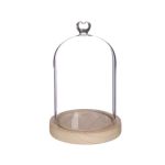Ideas4Seasons Dome Bell Jar with Heart Top Decal And Wood Base Diameter 12cm Ht18.5cm - ID29363