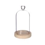 Ideas4Seasons Dome Bell Jar with Heart Top Decal And Wood Base Diameter 10cm Ht18.0cm - ID29368