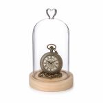 Ideas4Seasons Dome Bell Jar with Heart Top Decal And Wood Base Diameter 10cm Ht18.0cm - ID29368