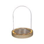 Ideas4Seasons Dome Bell Jar With LED Lit Wooden Base Diameter 12cm Ht13.5cm - ID29493