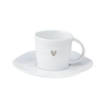 Rader Espresso Coffee Cup In White Porcelain With Silver Heart Decal - RA14342