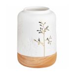 Rader Vase In Porcelain With Gold Twig Decoration With Wooden Base Medium Size - RA15170