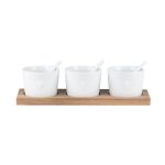 Rader Condiment Bowls In Porcelain With Spoons And Heart Decal Set of 3 On Acacia Wood Board - RA15691