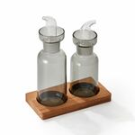 Philippi Oil And Vinegar Bottles With Walnut Wood Stand Duo Design - PH117014