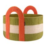 Remember Storage Basket Colombo Design In Shallow Size Made Of Sewn Cotton Rope In Green With 2 Carry Handles - REHAK05