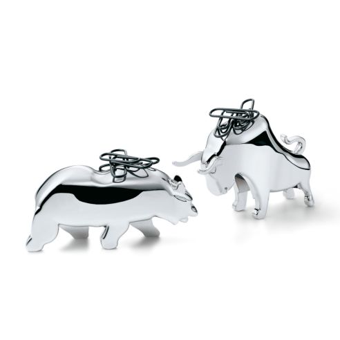 Philippi Executive Desk Paper Clip Holder Magnetic In Polished Nickel Finish Bull And Bear Design - PH209009