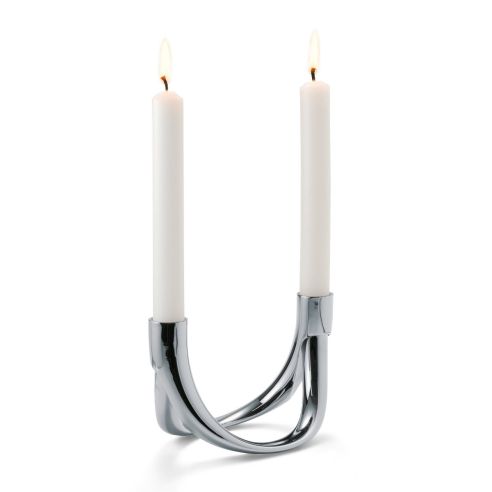 Philippi Candle Holder Bow Design 2 Pieces Set Nickel Mirror Polished Finish With Magnets - PH123125