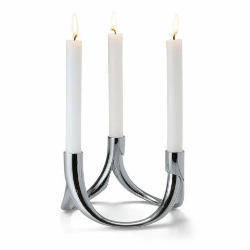 Philippi Candle Holder Bow Design 3 Pieces Set Nickel Mirror Polished Finish With Magnets - PH123126