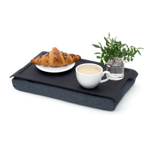 Bosign Lap Tray Mini Antislip Finish Willow Wood Top Matte Black With Salt And Pepper Grey Removeable Cotton Cushion - B261341
