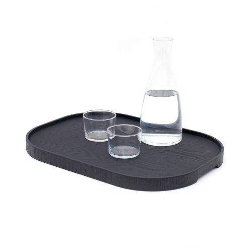 Bosign Serving Tray Curveline Design Large Antislip Willow Wood In Matte Black - B261343