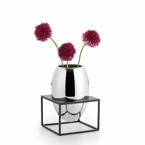 Philippi Vase Solero Design With Stand Nickel Mirrorpolished Steel Powdercoated Finish Large Size - PH240026
