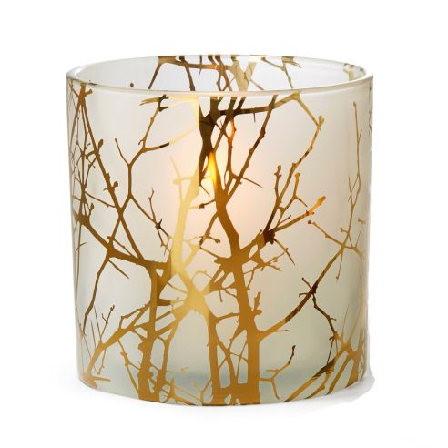 Philippi Votive In Frosted Glass With Gold Decal Large Forest Design - PH141031