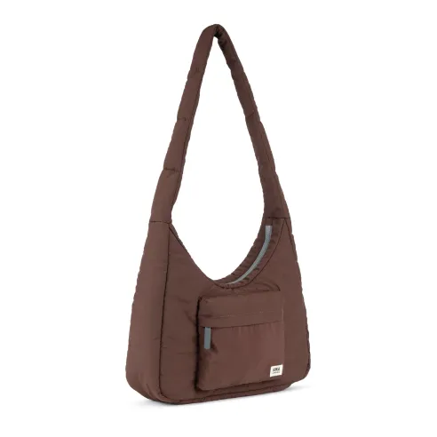 Roka London Belsize Crossbody Shoulder Bag Medium Recycled Repurposed Sustainable Taslon In Chocolate - RKBZM003