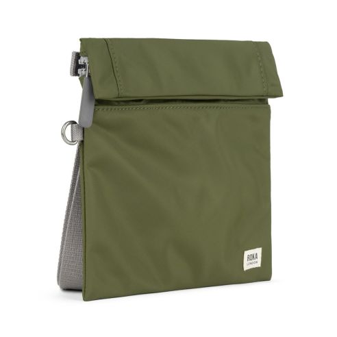 Roka London Stratford Cross Body Shoulder Bag Small Recycled Repurposed Sustainable Nylon In Military - RKSTS025