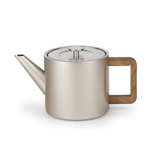 Bredemeijer Teapot Double Wall Duet Design Narvik 1.1L Champagne With Wood Look Handle - BR111056