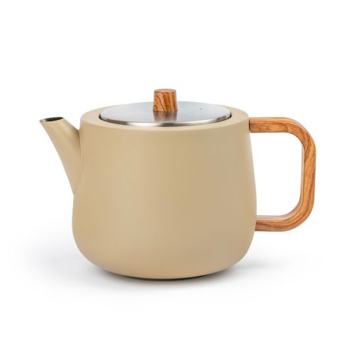 Bredemeijer Teapot Double Wall Duet Facet Design 1.1L in Camel With Wood Look Fittings - BR111081