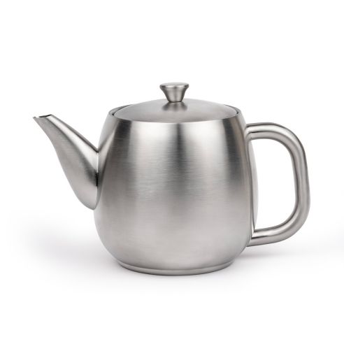 Bredemeijer Teapot Double Wall Vera Design 900ml In Matt Steel With Stainless Steel Filter - BR111100