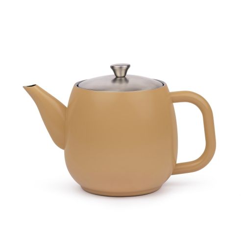 Bredemeijer Teapot Double Wall Vera Design 900ml In Latte Brown With Stainless Steel Filter - BR111102
