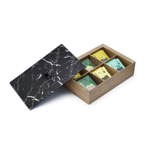 Bredemeijer Tea Box With 6 Compartments In Natural Wood With Marble Style Top - BR184023