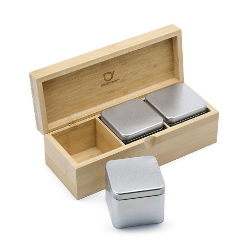 Bredemeijer Tea Box With 3 Aluminium Square Containers In Natural Bamboo - BR184024