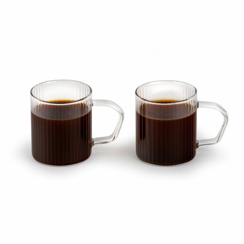 Leopold Vienna Coffee Cup With Handle Ribbed Finish Arusha Design 200ml Set Of 2 - BRLV127001