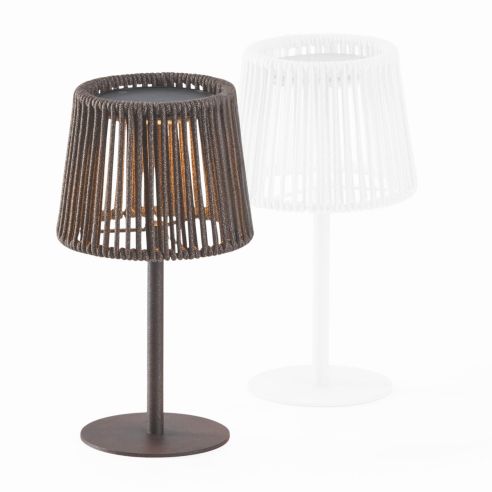Philippi Solar Table Lamp In Powdercoated Steel Mocca Colour With Olefin Rope Shade Lumen Design - PH146002
