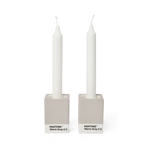 Pantone Candle & Tea Light Holder Set of 2 In Handmade Fine China Warm Gray 002C - PT101720002
