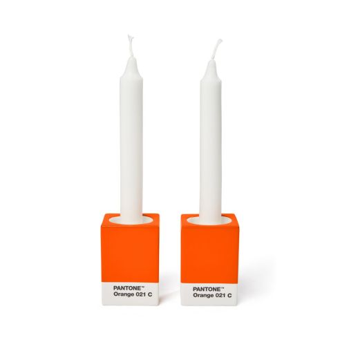 Pantone Candle & Tea Light Holder Set of 2 In Handmade Fine China Orange 021C - PT101720021