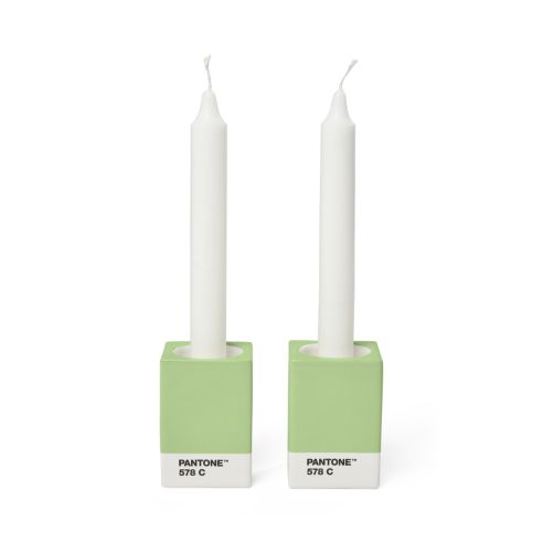 Pantone Candle & Tea Light Holder Set of 2 In Handmade Fine China Light Green 578C - PT101720578