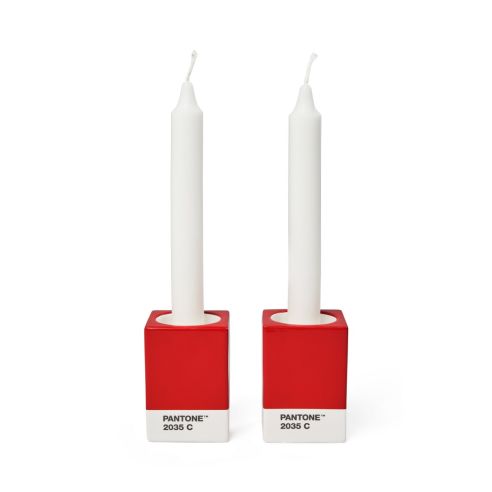 Pantone Candle & Tea Light Holder Set of 2 In Handmade Fine China Red 2035C - PT101722035