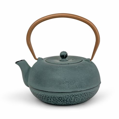 Bredemeijer Teapot Cast Iron Sichuan Design 1.0L Blue With Golden Handle & Stainless Steel Filter With Damaged Box - BR153081Z1
