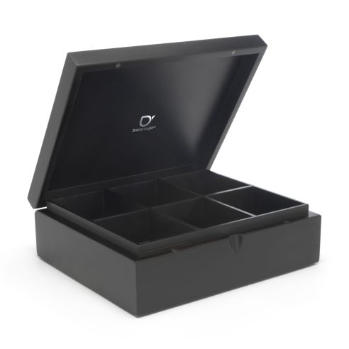 Bredemeijer Tea Box With 6 Separate Inner Compartments And A Solid Lid in Black Bamboo With Damage To The Outer Surface - BR184006Z1