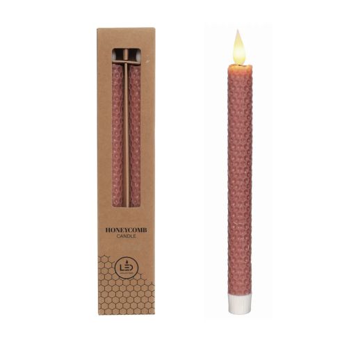 Ideas4Seasons LED Honeycomb Candle Set of 2 Diameter 2.2cm Ht 25cm Mauve With Timer - ID32689