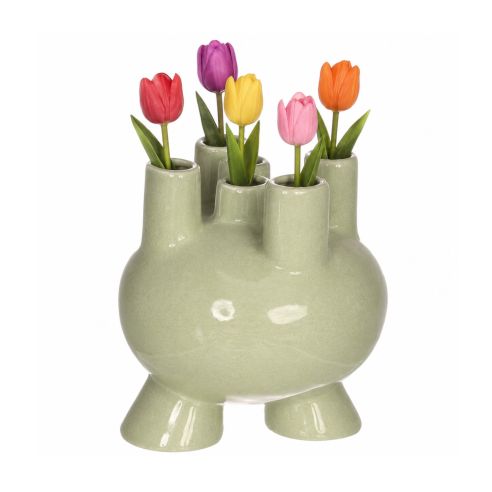 Ideas4Seasons Tulip Vase In Stoneware Strollz Design Soft Green - ID35092