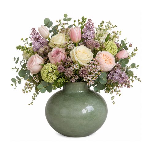 Ideas4Seasons Vase In Ceramic Rose Design In Green Small - ID37135