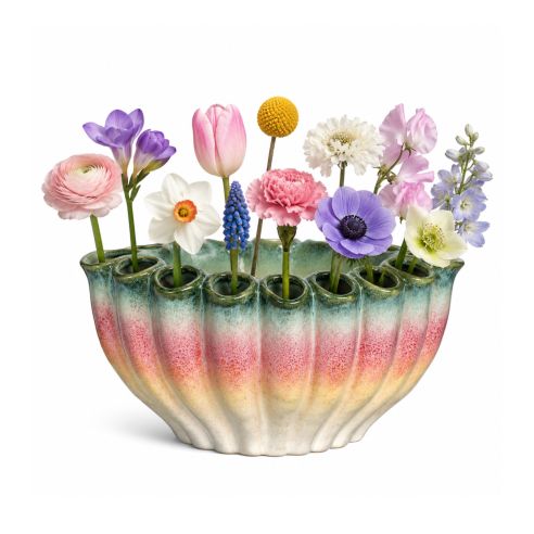 Ideas4Seasons Vase Bowl For Flowers In Ceramic Rainbow Design In Small Size - ID37300