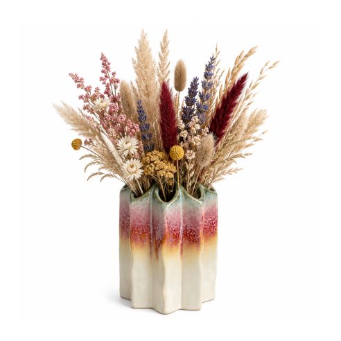 Ideas4Seasons Vase In Ceramic Poppy Rainbow Design In Small Size - ID37303