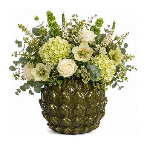Ideas4Seasons Vase In Ceramic Maya Design Olive - ID39015