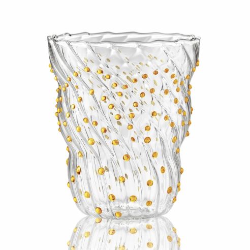 Italesse Twist Pua Handcrafted Single Large Glass Tumbler 370cc Clear And Amber - IT3354AM
