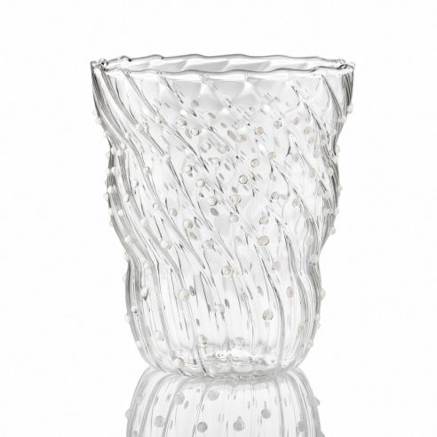 Italesse Twist Pua Handcrafted Single Large Glass Tumbler 370cc Clear And White - IT3354BI